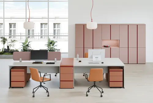 MHCRK 38 - 186 stůl kancelářský, rohový, pravý, kovová podnož stříbrná, deska 36 mm, široký 1800 mm, pudrově hnědá